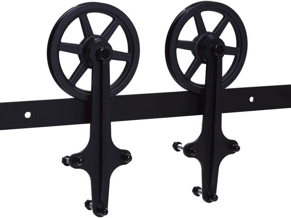 CCJH 20FT Heavy Duty Sliding Barn Wood Door Hardware Kit - Smoothly and Stable - Easy Installation - Fit 120" Single Door Panel(Cross Style)