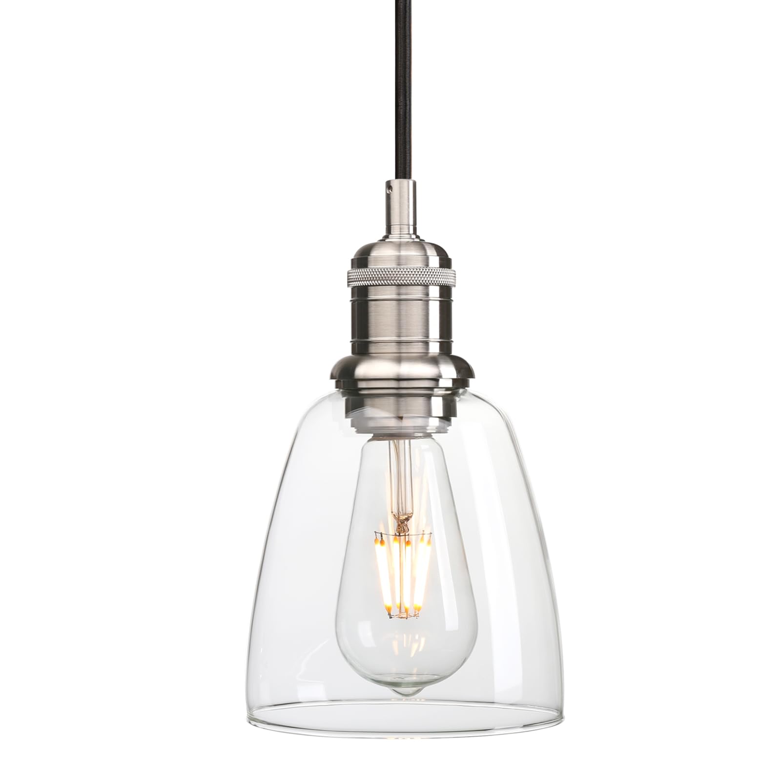 JIMUBEAM Industrial Glass Ceiling Pendant Light, Retro Loft Bar Hanging Lamp Fixture for Kitchen Island, Dining Room, Living Room, Hallway, Entryway, Bedroom (Brushed)