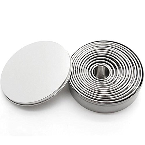 12 pcs Round Stainless Steel Food Grade Cookie Biscuit Cutter Set Circle Baking Pastry Ring Molds for Muffins Crumpets Donuts Scones Christmas Gift - Thumbnail 3
