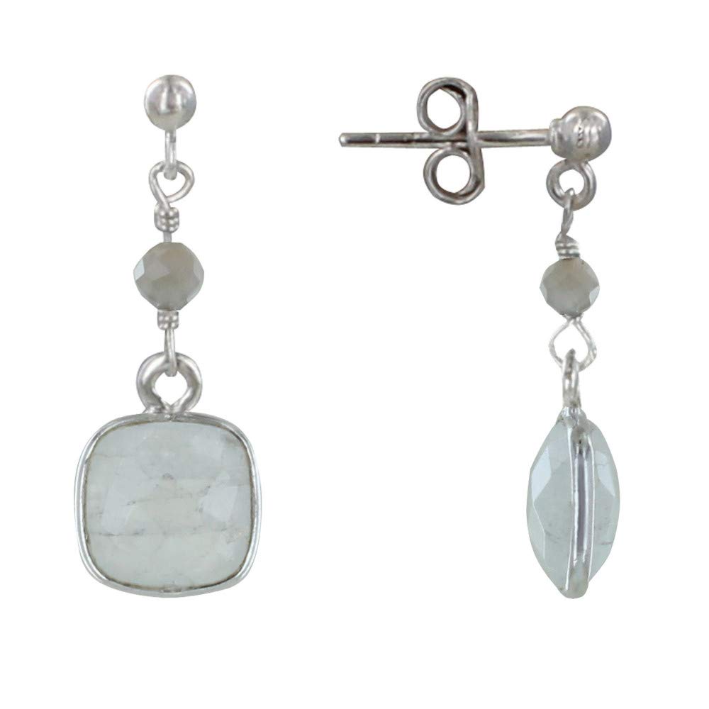 LES POULETTES BIJOUX - Sterling Silver 925 Earrings Pearl and Pad with Faceted Moon Stone
