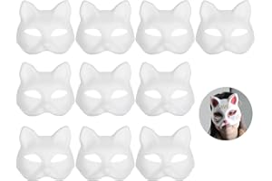 MOTROCE 10 Pack Cat Masks - Therian DIY White Half Masks for Masquerade, Cosplay, Party Favors