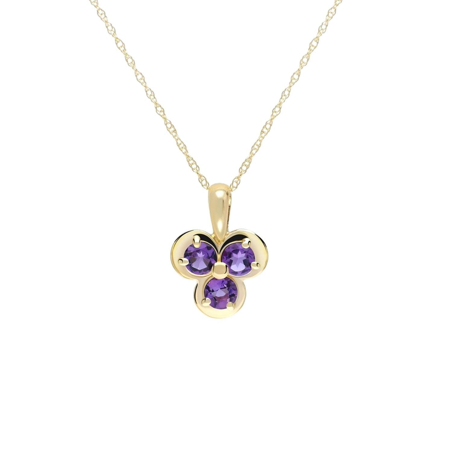 Ivy Gems 9ct Yellow Gold Three Stone Amethyst February Birthstone Pendant on 46cm Chain