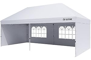OUTFINE Canopy 10'X20' Pop Up Canopy Gazebo Commercial Tent with 4 Removable Sidewalls, Stakes X12, Ropes X6 for Patio Outdoor Party Events