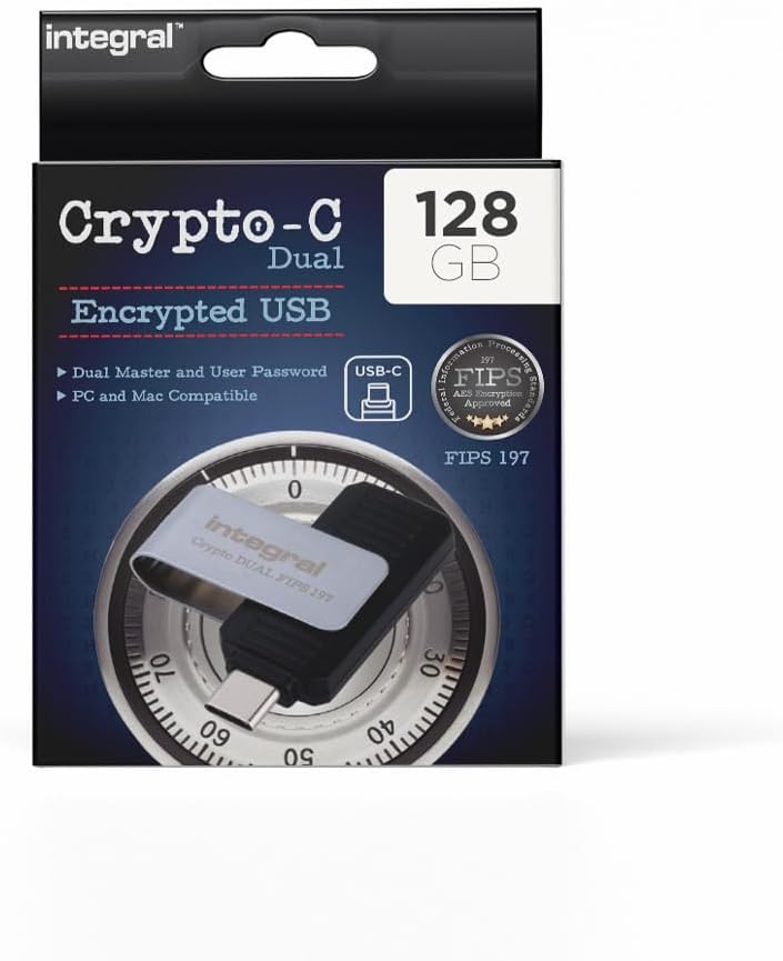 Integral 128GB Crypto-C Dual Encrypted USB Drive AES-XTS 256-Bit USB 3.2