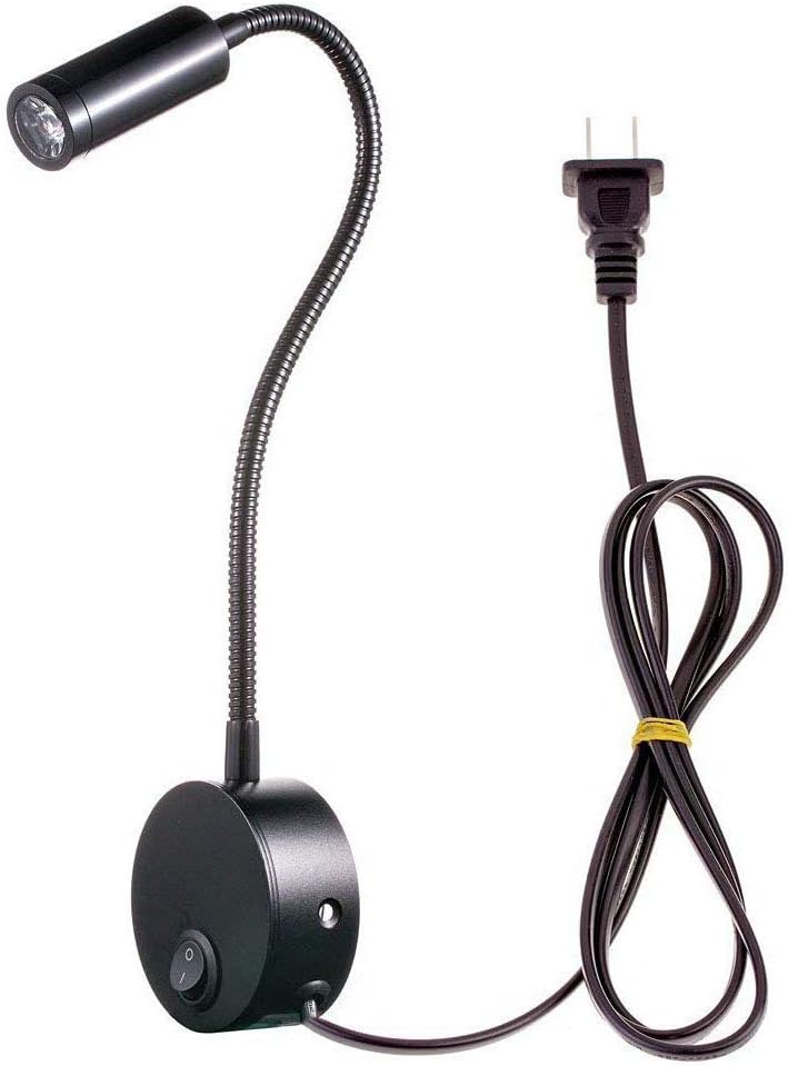 Flexible Gooseneck Wall Mount Reading Lamp Light Led Wall Sconce Lamp Lighting for Bedroom Bedside Reading 3 Watts (Warm White Lighting-Black)