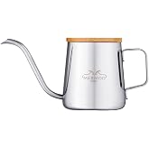 MERMOO YILAN Pour Over Coffee Kettle with Wooden Lid 12oz Coffee Maker | 304 Stainless Steel|Stovetop Coffee Pot |Gooseneck Pouring Kettle|Dishwasher Safe|for Camping,Home,Travel,Office