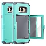 Galaxy S8 Case, ULAK S8 Wallet Case Protective Hard Dual Layer Hidden Credit Card Holder ID Slot Card Case Stand Cover with Mirror for Samsung Galaxy S8 Mint/Grey (Will not Fit S8 Plus)