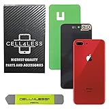 Cell4less Back Glass Cover OEM Battery Door Replacement w/Adhesive, Installed Camera Frame w/Lens & Removal Tool for Apple iPhone 8 Plus (Product Red 8+)