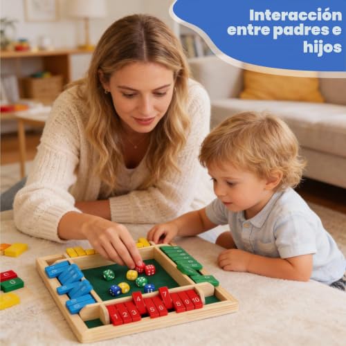 Shut The Box Wooden Dice Set, 22 x 22 x 4 cm, Folding Table Game for 4 Players, Multicolor with Numbered Strips for Bars, Parties, Families and Interactive Parent-Child Games