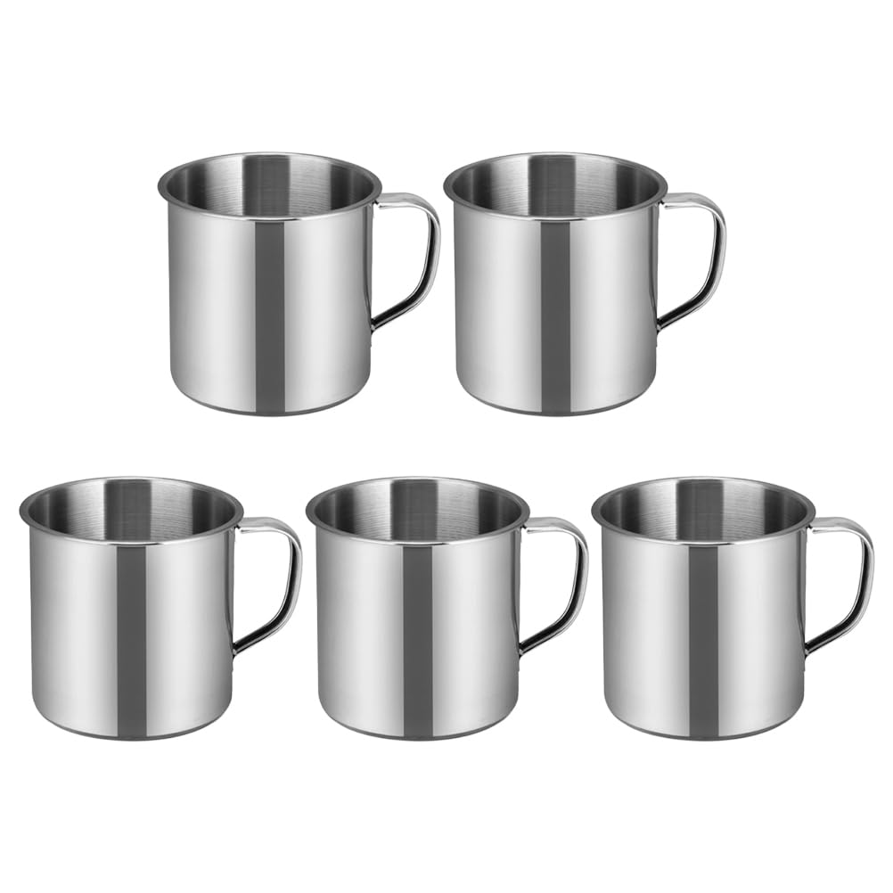 NUOBESTY Stainless Steel Double Walled Mugs Coffee Cups 5Pcs Stainless Steel Metal Handle Metal Shot Glasses Tea Mug Cup Coffee Cup with Double Walled Mugs Insulated Cup