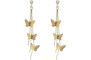 BIECWIAY 18K Gold Plated Dainty Vivid Butterfly Tassel Earrings Silver Post CZ 3D butterfly Drop Dangle Earrings Fairy Earrings for Women Girls
