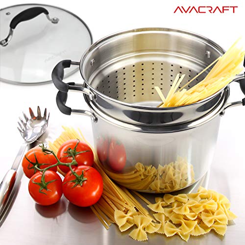 AVACRAFT 18/10 Stainless Steel, 4 Piece Pasta Pot with Strainer Insert