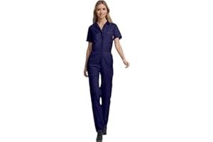 WORK IDEA Women's Short Sleeve Cotton Work Coverall - Breathable Snap Button Coverall for Gardening/Painting