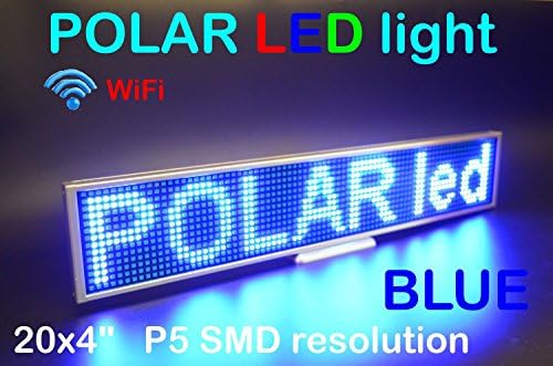 WiFi LED BLUE color thin sign 20" x 4" with high resolution P5 and new SMD technology, aluminium body. Perfect solution for advertising