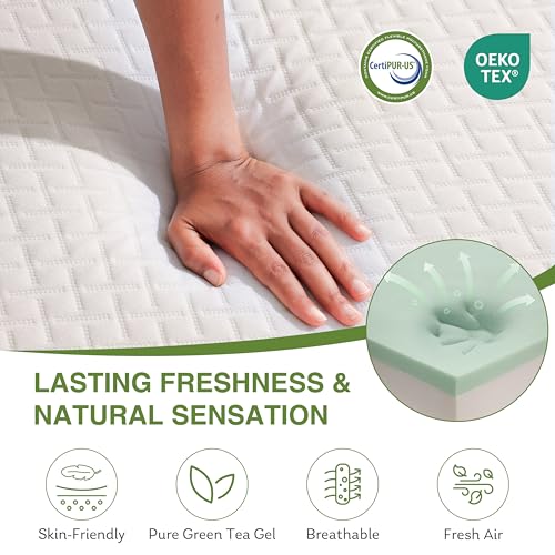 EGOHOME 8 Inch Twin Mattress, Memory Foam Mattress with Cooling Green Tea Gel, Relieve Pressure with Medium Firm Support, CertiPUR-US Certified, 75''L x 38''W, White