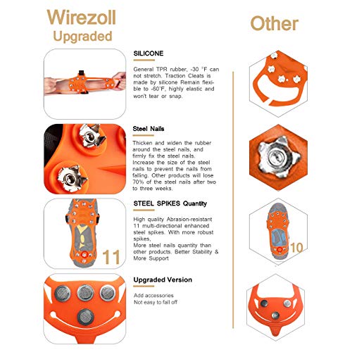 Wirezoll Ice Cleats, Stainless Steel Traction Cleats, Portable Walk Spikes Crampons for Walking, Jogging, Hiking, Mountaineering Ice Snow Grips - Thumbnail 2