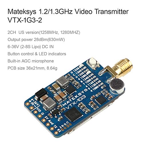Matek Video Transmitter 1.2Ghz 1.3Ghz 2CH VTX with SMA Button Control 6-36V 2-8S LiPo Built-in AGC Microphone for Racing Drone RC Quadcopter