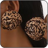 ROSASUENO Boho Chunky Leopard Dangle Drop Earrings Brown Large Flower Cheetah Print Earrings Dainty Lightweight Statement Fashion Jewelry
