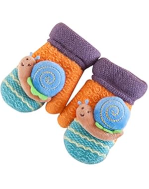 Fingerless Gloves Wool Knit Fleece Lined Gloves Mittens Snail Winter Hand Warmer for Kids Baby (Orange)