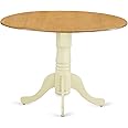East West Furniture DLT-OMK-TP Dublin Dining Room Table - a Round kitchen Table Top with Dropleaf & Pedestal Base, 42x42 Inch, Oak & Buttermilk