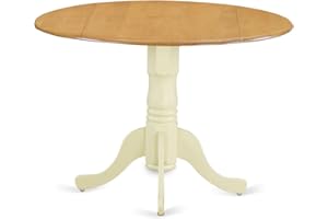 East West Furniture DLT-OMK-TP Dublin Dining Room Table - a Round kitchen Table Top with Dropleaf & Pedestal Base, 42x42 Inch, Oak & Buttermilk