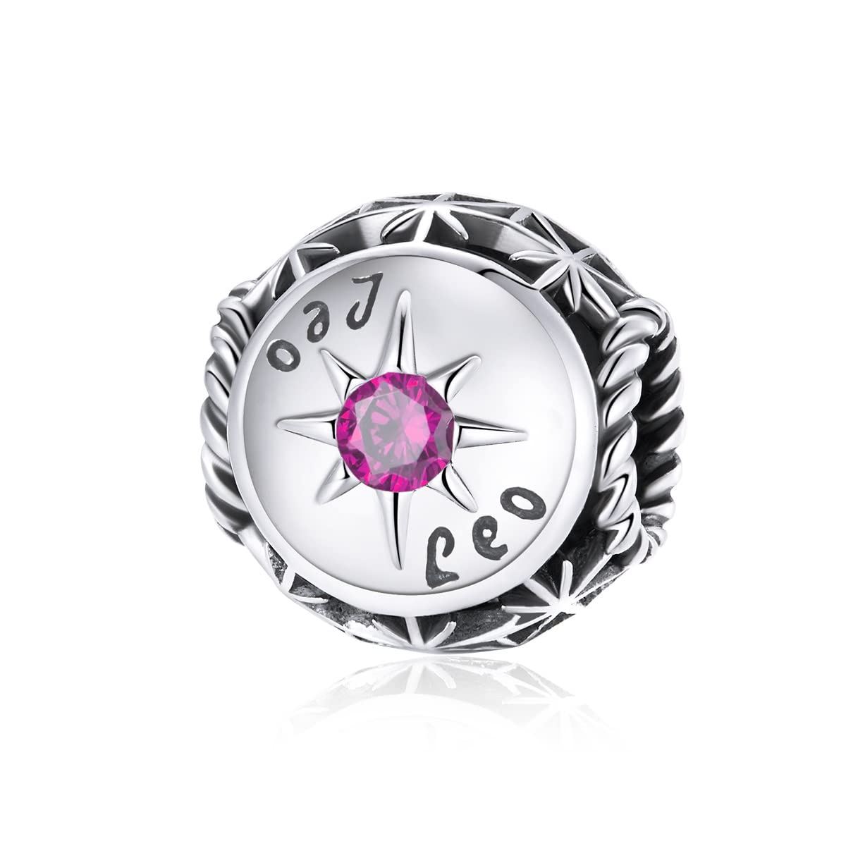 FeatherWish 925 Sterling Silver Zodiac Star Sign Constellation Round Bead Charm With Coloured Cubic Zirconia Compatible With Pandora Bracelet (Leo)