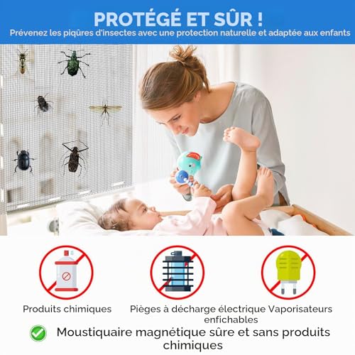 Wukong Set of 2 Magnetic Window Mosquito Nets 150 x 130 cm Cut to Size - 24 Magnets Included, Easy Assembly Without Drilling, Reusable, Insect Protection Indoor/Outdoor