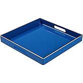 MAONAME Decorative Tray, Royal Blue Serving Tray with Handles, Coffee Table Trays, Square Plastic Trays for Ottoman, Bathroom, Kitchen, 13" x 13" x 1.57"