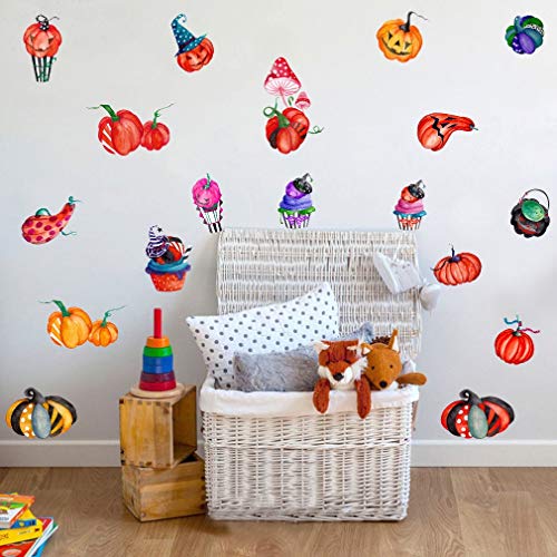 IARTTOP Watercolor Halloween Wall Decal, Adorable Pumpkin Delicious Cupcake Sticker,Vegetable Wall Art for Kids Room Nursery Kitchen Decoration