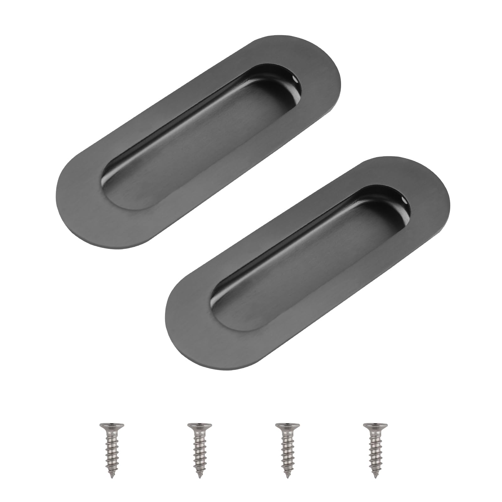 MOROBOR 2 Pack Gray Flush Pulls, Sliding Closet Door Handles Recessed Finger Pulls Cabinet Pulls Stainless Steel Embedded Handles for Drawer Cupboard Wardrobe Dresser/Oval — image 1