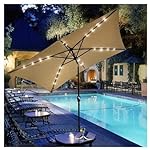 10x6.5ft Rectangular Umbrella w/ Solar LED Lights Beige