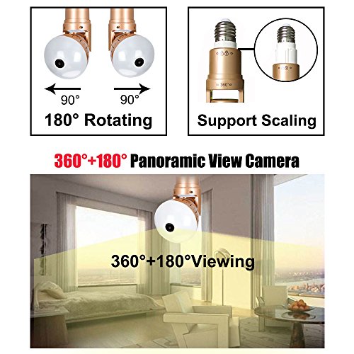 Symfury Bulb IP Camera 360 Panoramic WiFi Fisheye Spy Hidden Cameras with 2 Way Audio Night Vision Motion Detection Pet Baby Monitor for Outdoor Home Security Surveillance Cam for Android iPhone