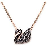 Swarovski Black Crystal Swan Pendant Necklace with Rose Gold Chain