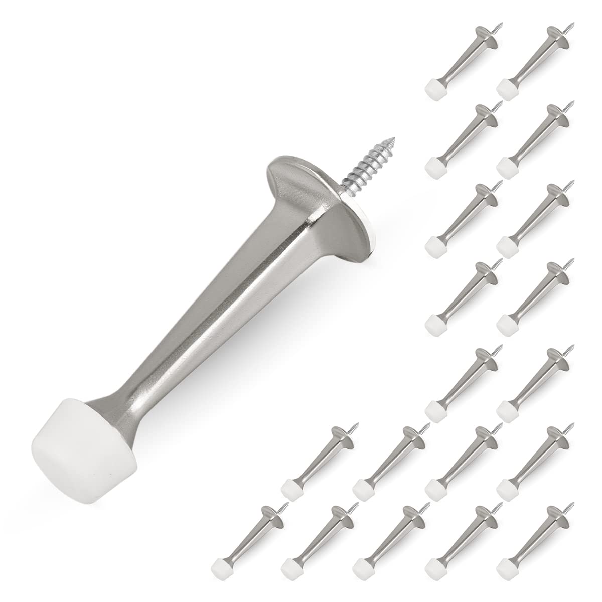 Photo 1 of HOMOTEK 20 Pack Heavy Duty Solid Rigid Door Stop with Soft Rubber Tip, Zinc Die Cast Door Stopper Protect Wall & Door, Satin Nickel
