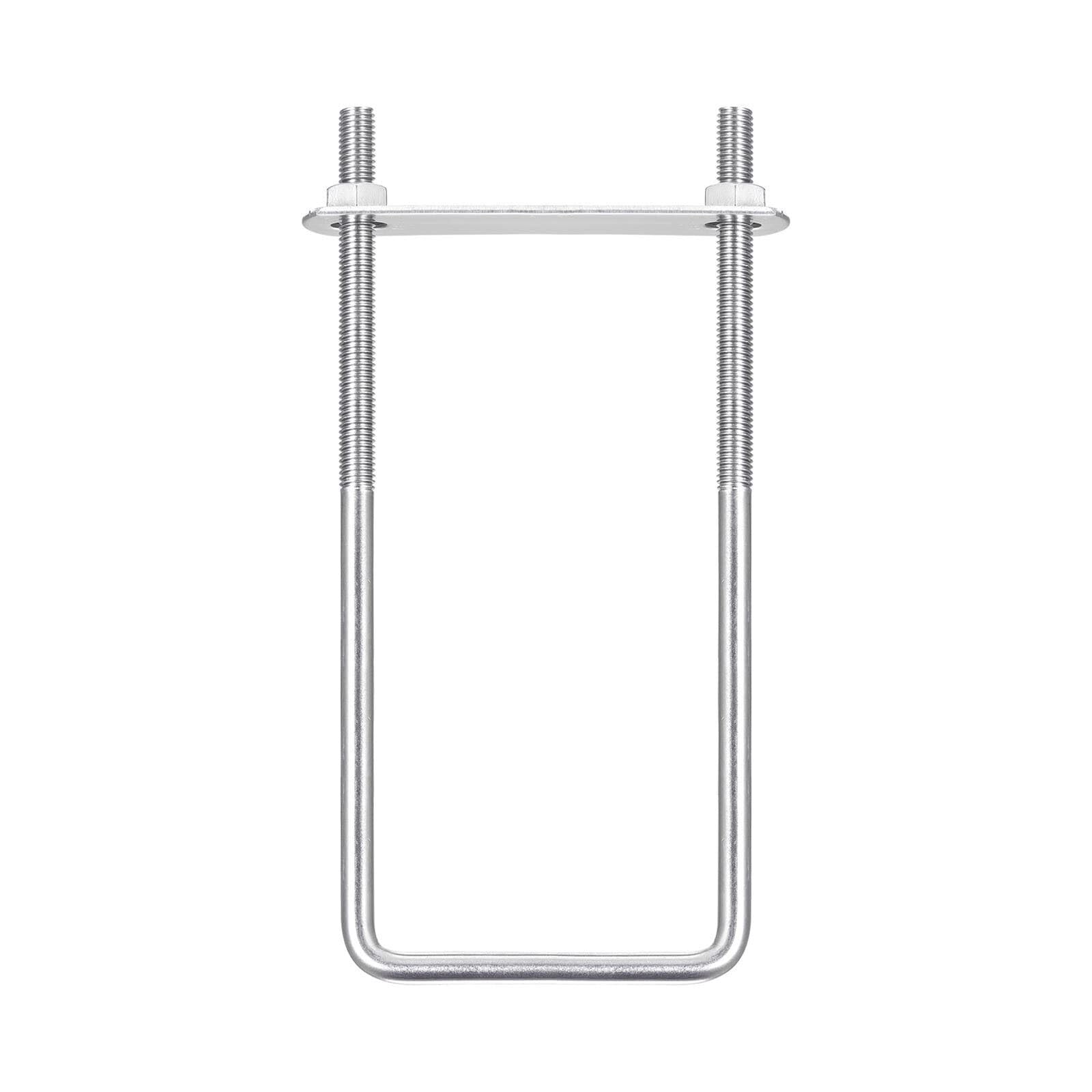 TOP-VIGOR M8 Square U-Bolts, 72mm Inner Width 180mm Length 304 Stainless Steel U-Bolts with Nut, Plate for Building Installations Mechanical Parts Connection Cehicles Ships