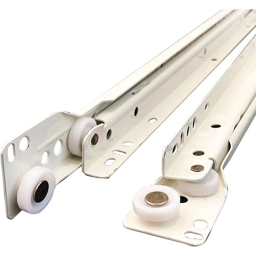 スライドレール 伸縮式 キッチン用 レール 250 300 350 400 450 500mm、引き出し スライドレール ローラータイプ底付、頑丈・静音・スライド動作も軽くなり、2個 重量用スライドレール 最大耐荷重は35kg、止めネジ付き (40cm) の商品画像