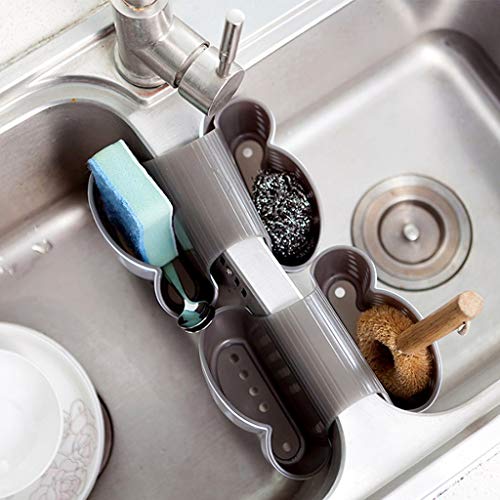 Kinteshun Kitchen Sink Caddy Sponge Soap Holder Hang Basket for Scrubber Dish Brush Kitchen Accessories Organizer (White,Saddle-shaped)