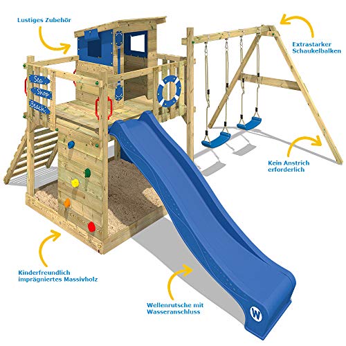 WICKEY Spielturm Klettergerüst Smart Camp mit Schaukel anthraziter Plane & oranger Rutsche, Outdoor Kinder Kletterturm… – Bild 3