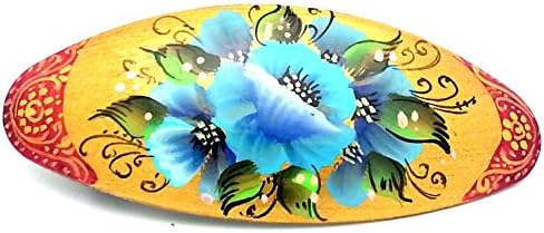 Russian Hair Clip Hand Painted Barrette gold with flowers Zhostovo style only one like this