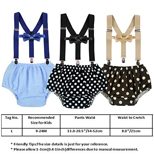 MYRISAM Baby Boys 1st 2nd Birthday Cake Smash Photo Props Party Outfits Printed Bloomers Diaper Cover Suspenders Bow Tie - Thumbnail 4