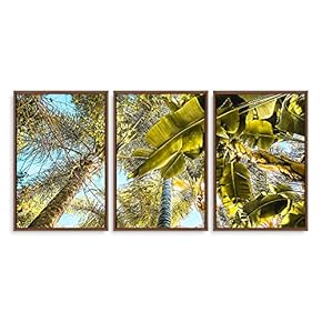 3 Piece Framed Canvas Wall Art for Living Room, Bedroom Vintage Tropical Palm Trees Canvas Prints for Modern Home Decoration Ready to Hang - 16"x24"x3 Panels