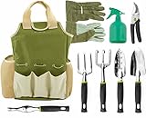 Vremi 9 Piece Garden Tools Set - Gardening Tools with Garden Gloves and Garden Tote - Gardening Gifts Tool Set with Garden Trowel Pruners and More - Vegetable Herb Garden Hand Tools with Storage Tote (Lawn &amp; Patio)