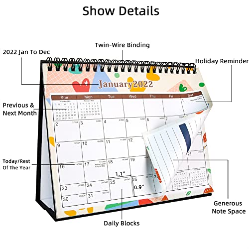 2022 Desk Calendar Small Desk Calendar 2022, 8" x 6" Standing Flip