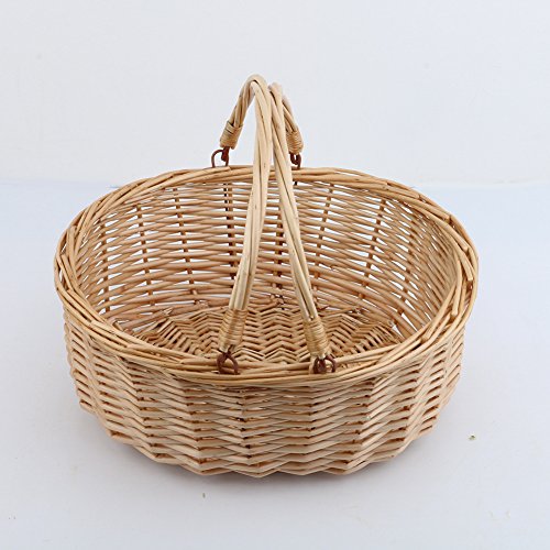 MEIEM Wicker Picnic Basket Hamper with Double Folding Handles, Oval Storage Basket with Handles. (Natural) - Thumbnail 5