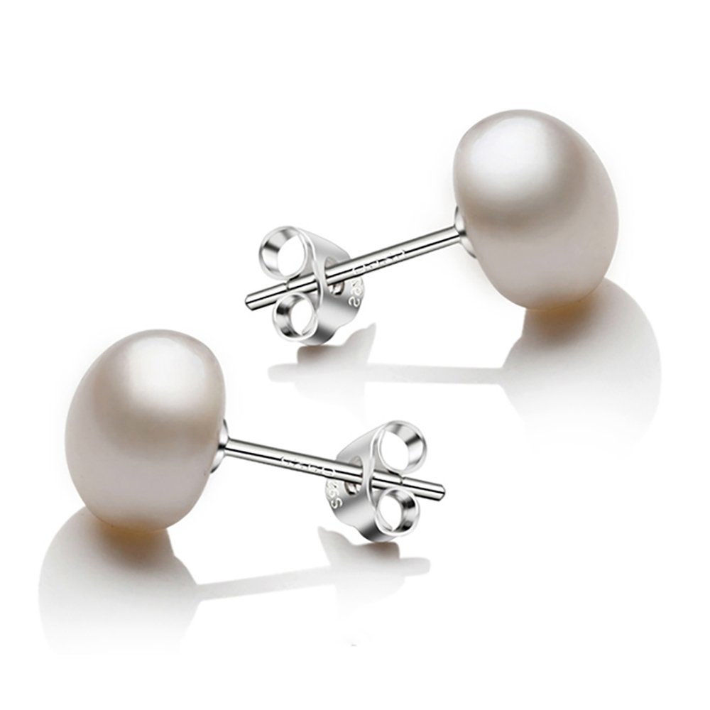 Exquisite Freshwater Pearl Stud Earrings Sterling Silver 925 6-8mm Fashion Eardrop for Women(6mm)