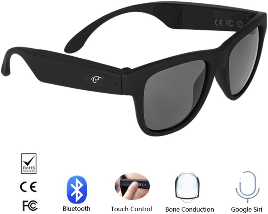 Audio Sunglasses，Bone Conduction Bluetooth Smart Sport Headphone Sunglasses ，Open Ear Music & Hands-Free Calling, for Men & Women, Polarized Lenses, Compatible with iPhone/Android (Color : H)