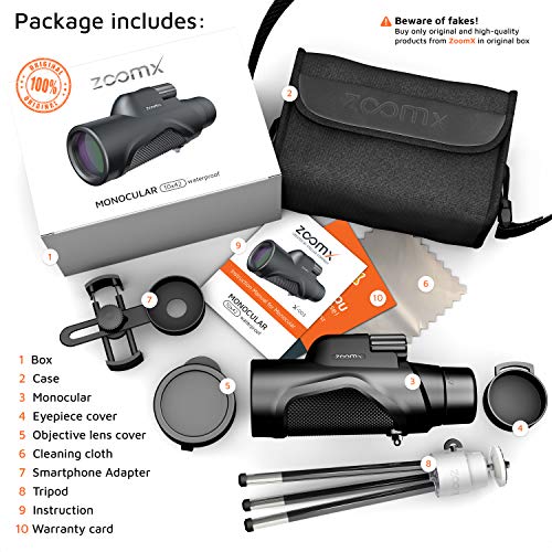 Stellax, ZoomX Monocular Compact Upgraded 2020 Waterproof/Fogproof - BAK4 Prism, FMC lenses covering with Tripod and smartphone adapter - Thumbnail 6