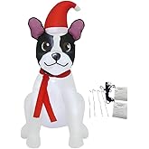 Christmas Bull Dog with Santa Hat 3.5 Foot Christmas Inflatable LED Holiday Outdoor Lighted Yard Blow-Up Decoration 2025 - Includes Bonus Repair Patch