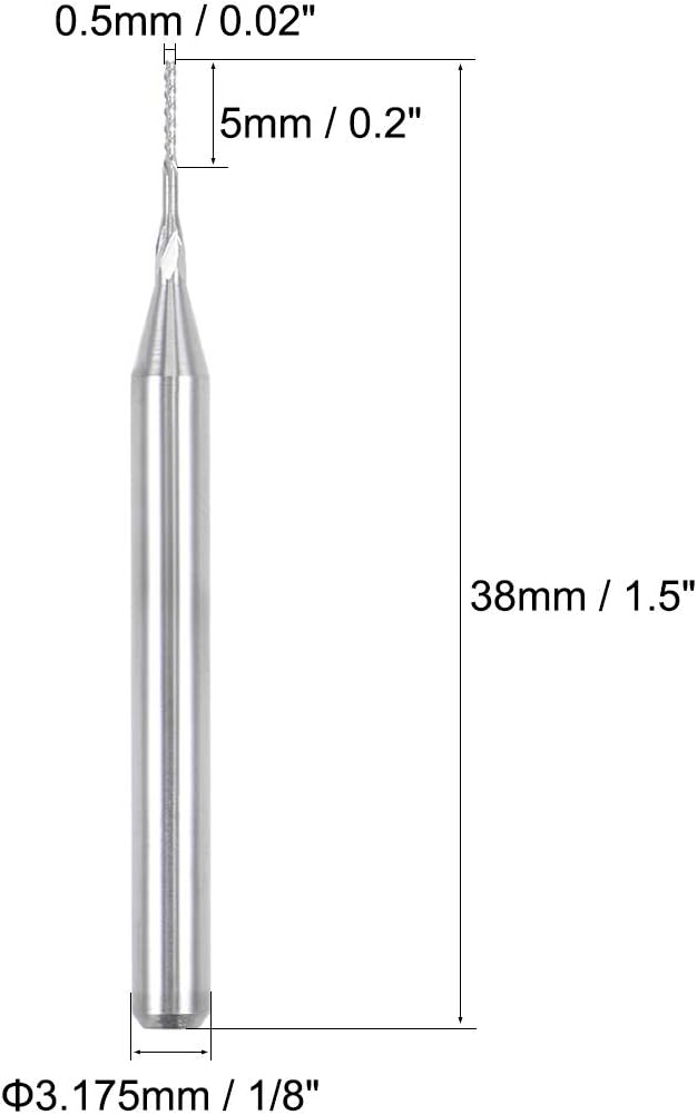 sourcing map 10Pcs 0.5mm Carbide End Mill Engraving Milling Cutter CNC Router Bits for PCB Machine 1/8" Shank - Image 3
