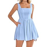 VKIHOC Women Summer Floral Mini Dress Smocked A Line Lace Graduation Vacation Casual Sundress with Pockets 2026